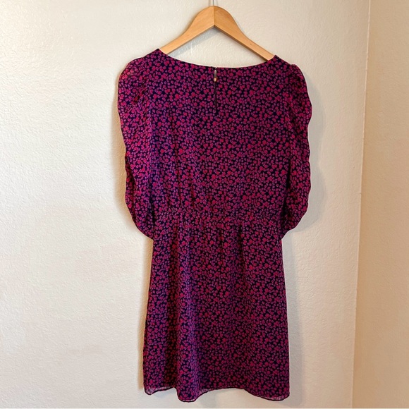 Eliot 100% Silk Floral Shift Women’s Mini Dress w/ Ruched Sheer Sleeves, Size 2 - Picture 5 of 8